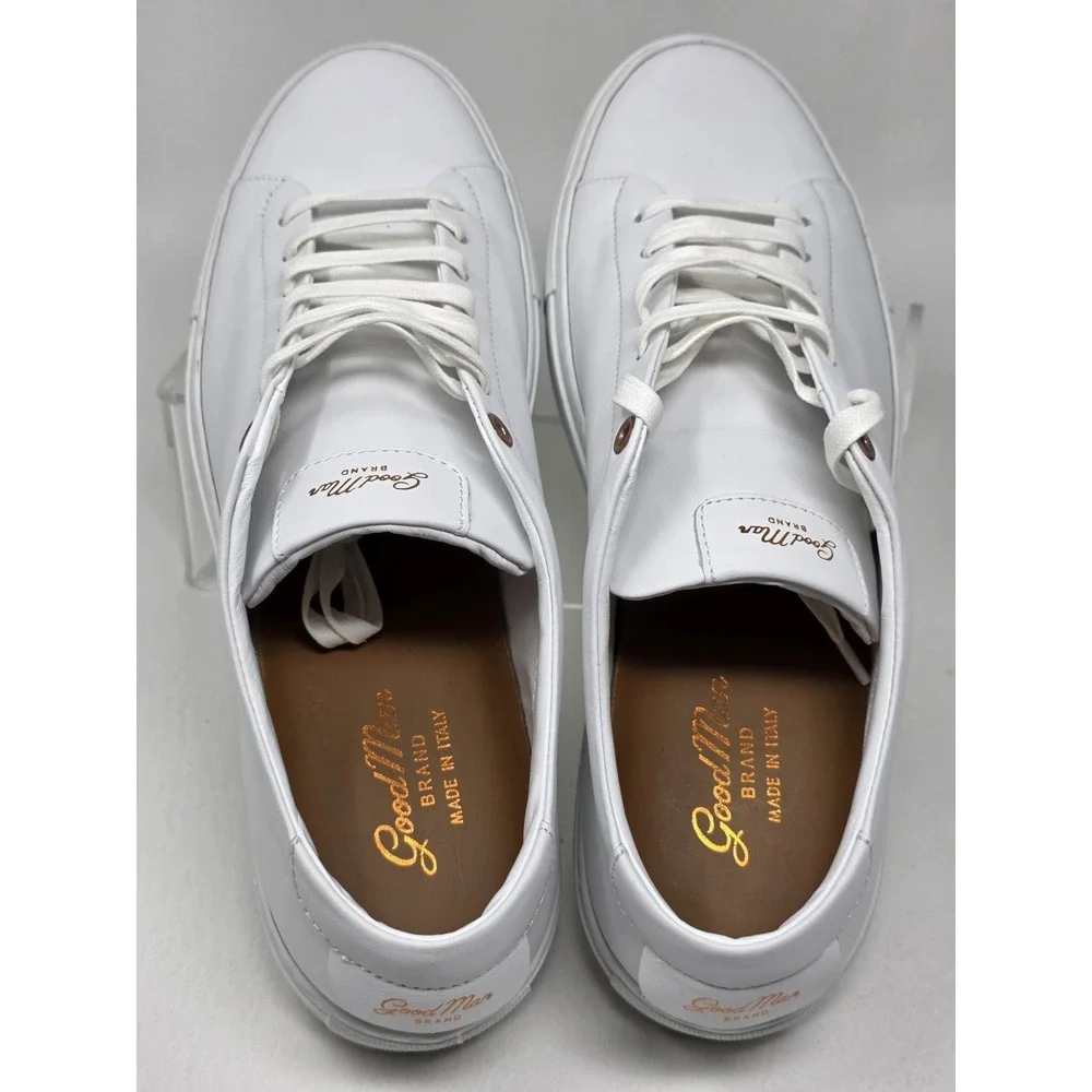 Good Man Brand Mens Size 8 Edge Low Top White Leather Sneakers Made in Italy New